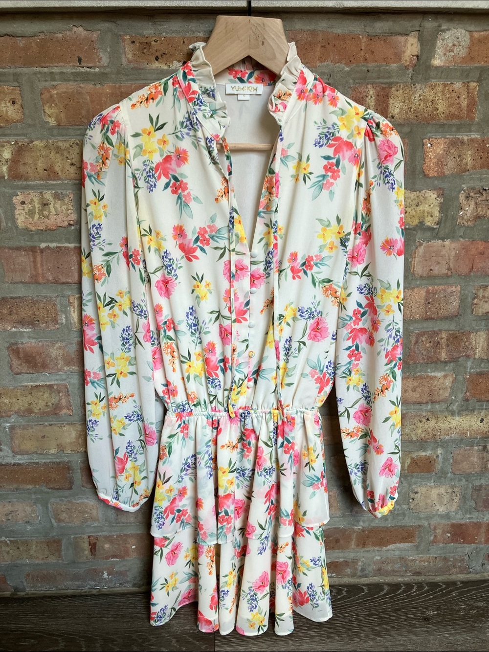 Yumi Kim Cream Floral Long-Sleeve Ruffle Dress